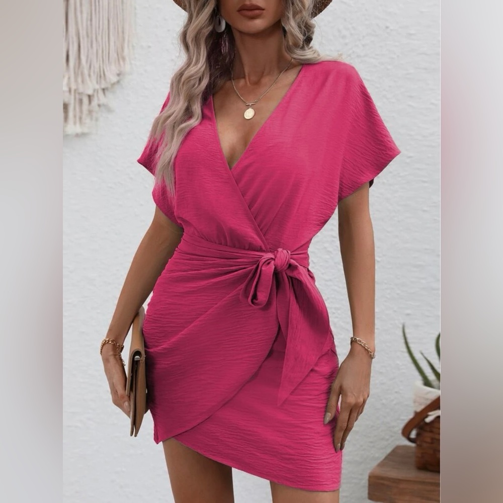 SHEIN. Pink wrap Tie front dress. Size XL